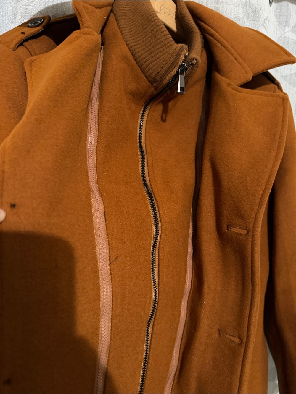 Men's Camel Wool Blend Military-Inspired Pea Coat size M - Picture 7 of 11